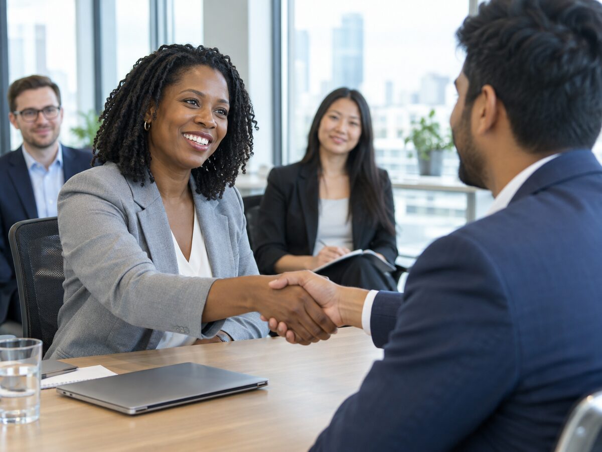 Hiring manager shaking hands with a candidate